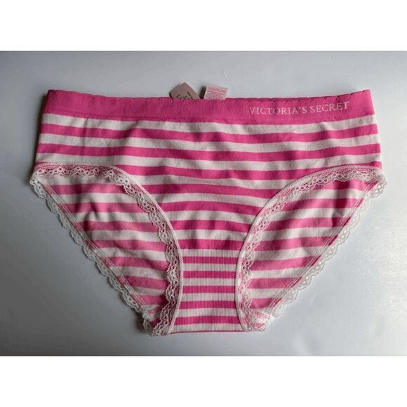 Victorias Secret Vintage Hiphugger Panty Seamless Lace Medium Pink White Size M - Picture 1 of 3